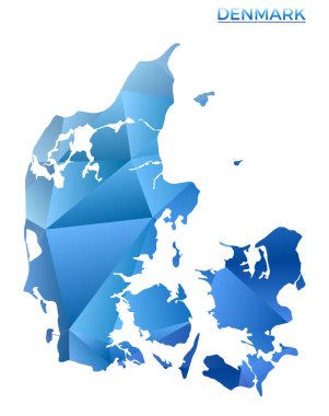 Vector polygonal Denmark map. Vibrant geometric country in low poly style. Attractive illustration for your infographics. Technology, internet, network concept.