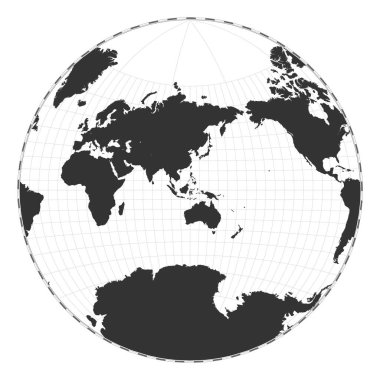 Vector world map. Van der Grinten projection. Plan world geographical map with latitude/longitude lines. Centered to 120deg W longitude. Vector illustration.