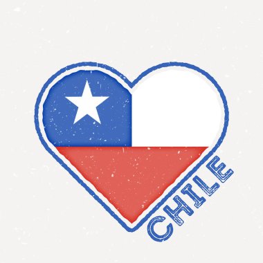 Chile heart flag badge. Chile logo with grunge texture. Flag of the country heart shape. Vector illustration.