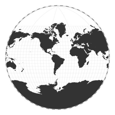 Vector world map. Van der Grinten III projection. Plain world geographical map with latitude and longitude lines. Centered to 60deg E longitude. Vector illustration.