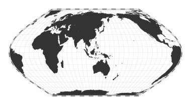 Vektör dünyası haritası. Eckert VI projeksiyonu. Enlem ve boylam çizgileri olan düz bir dünya coğrafi haritası. 120deg W boylamında ortalanmış. Vektör illüstrasyonu.