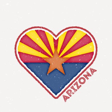 Arizona kalp rozeti. Arizona logosu ve grunge deseni. Amerika 'nın kalp şeklinin bayrağı. Vektör illüstrasyonu.