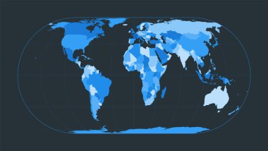Dünya Haritası. Eckert IV projeksiyonu. Bilgi grafiğiniz için gelecekçi dünya illüstrasyonu. Güzel mavi renk paleti. Otantik vektör illüstrasyonu.