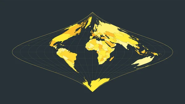 Карта Світу Стереографічна Еквівалентна Проекція Foucaut 27S Футуристичний Світ Ілюстрація — стоковий вектор