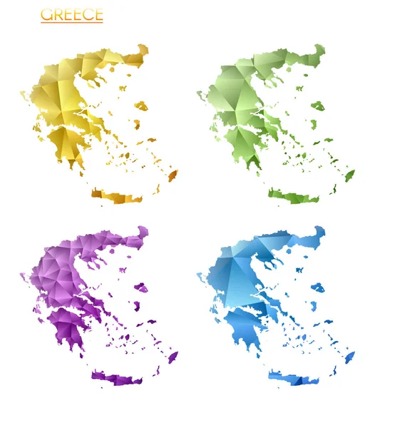 Набор Векторных Многоугольных Карт Греции Яркая Градиентная Карта Страны Низком — стоковый вектор