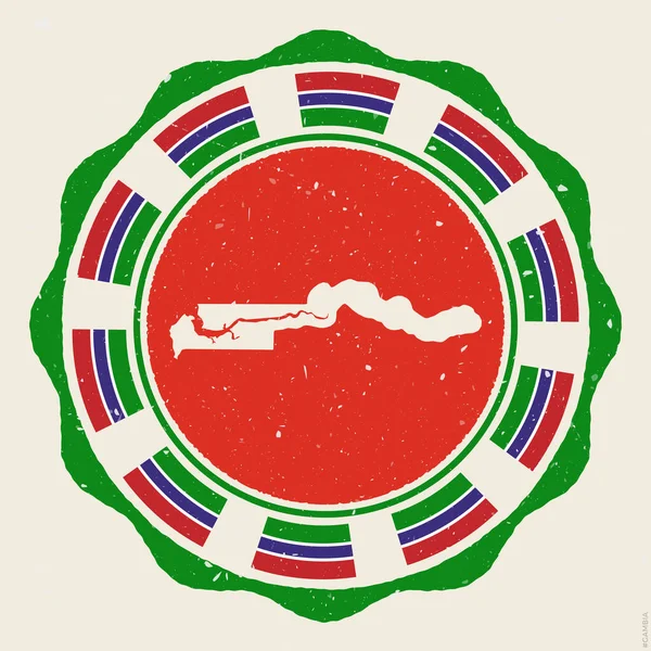 Señal Vintage Gambia Logo Grunge Redondo Con Mapa Banderas Gambia — Archivo Imágenes Vectoriales