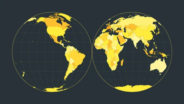 Mapa Mundo Projeção Mollweide Interrompida Dois Área Igual Hemisférios Ilustração —  Vetores de Stock
