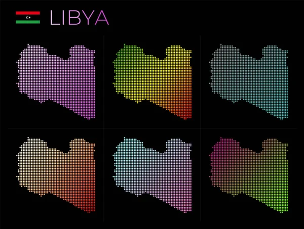Libia Conjunto Mapas Punteados Mapa Libia Estilo Punteado Fronteras Del — Archivo Imágenes Vectoriales