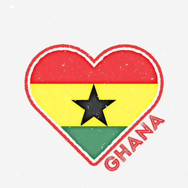 Ghána Szív Zászló Jelvény Ghána Logó Grunge Textúrával Ország Zászlója — Stock Vector