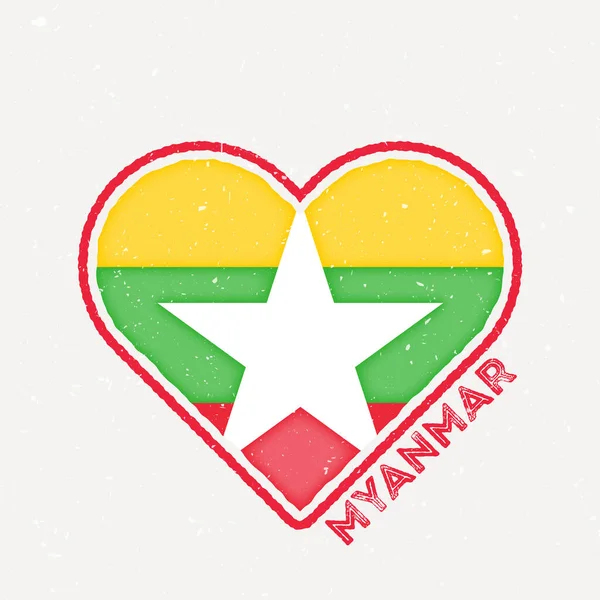 Myanmar Heart Flag Badge Myanmar Logo Grunge Texture Flag Country — 스톡 벡터