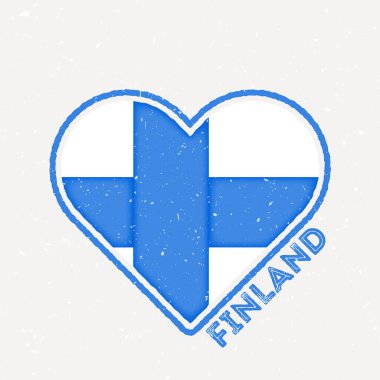 Finland heart flag badge. Finland logo with grunge texture. Flag of the country heart shape. Vector illustration.