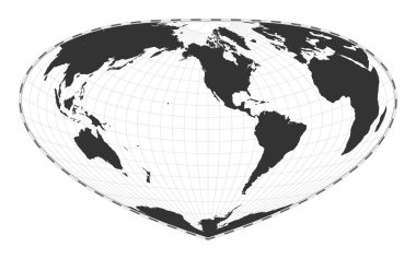 Vector world map. Bottomley projection. Plain world geographical map with latitude and longitude lines. Centered to 120deg E longitude. Vector illustration.