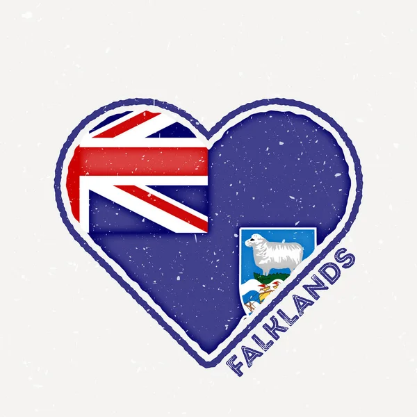Falklands Heart Flag Badge Falklands Logo Grunge Texture Flag Country — Vettoriale Stock