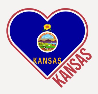 Kansas heart flag badge. Made with Love from Kansas logo. Flag of the us state heart shape. Vector illustration.