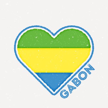 Gabon Kalp Bayrağı rozeti. Grunge desenli Gabon logosu. Kırsal kalp şekli bayrakları. Vektör illüstrasyonu.