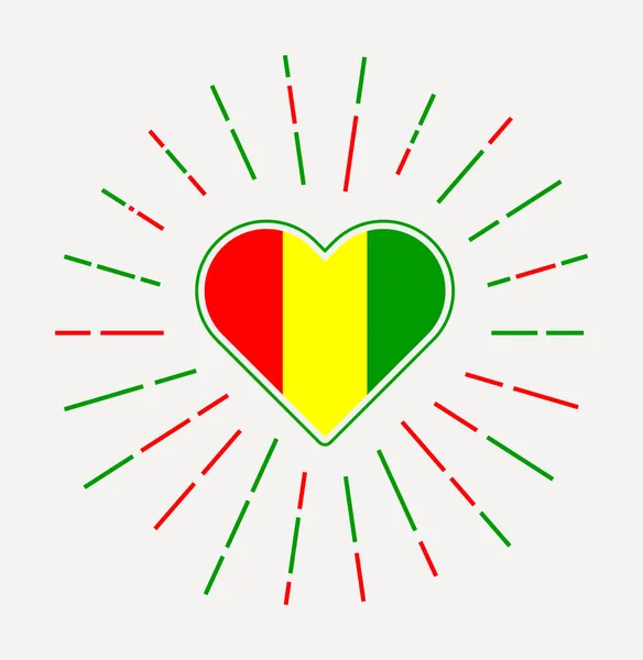 Guinea Heart Flag Country Sunburst Guinea Heart Sign Vector Illustration — Stok Vektör