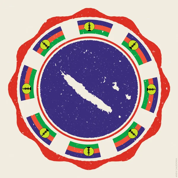 Нова Каледонія Вінтажний Знак Гранж Круглий Логотип Мапою Прапорами Нової — стоковий вектор