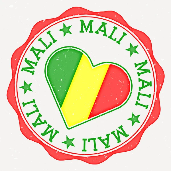 Логотип Флага Сердца Мали Текст Названия Страны Вокруг Флага Мали — стоковый вектор