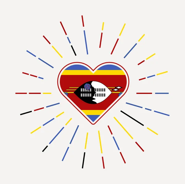 Swaziland Hjärta Med Landets Flagga Sunburst Runt Swaziland Hjärttecken Vektorillustration — Stock vektor