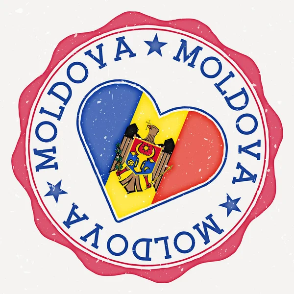 Moldova Heart Flag Logo Country Name Text Moldova Flag Shape — ストックベクタ