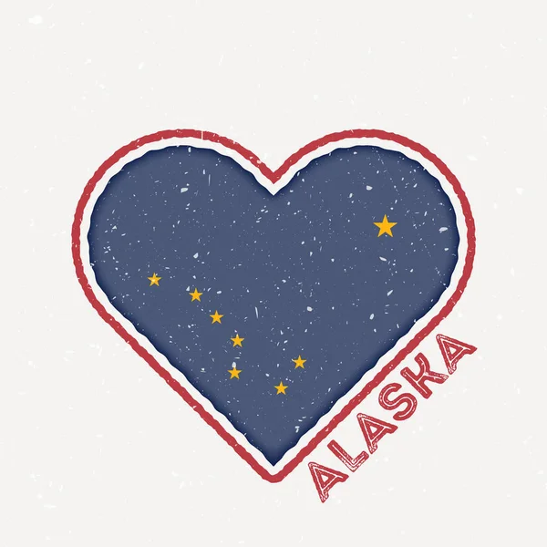 Alaska Heart Flag Badge Alaska Logo Grunge Texture Flag State — Vetor de Stock