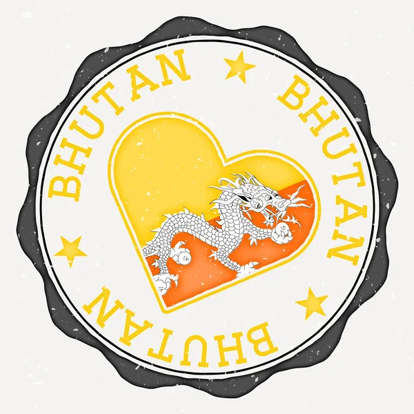 Бутанський Логотип Прапора Серця Текст Імені Країни Навколо Бутанського Прапора — стоковий вектор
