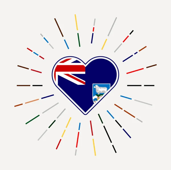 Falklands Heart Flag Country Sunburst Falklands Heart Sign Vector Illustration — Stock vektor