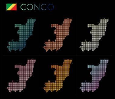 Congo dotted map set. Map of Congo in dotted style. Borders of the country filled with beautiful smooth gradient circles. Astonishing vector illustration.