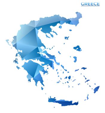 Vector polygonal Greece map. Vibrant geometric country in low poly style. Astonishing illustration for your infographics. Technology, internet, network concept.