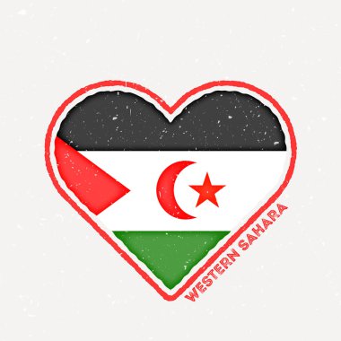 Western Sahara heart flag badge. Western Sahara logo with grunge texture. Flag of the country heart shape. Vector illustration.