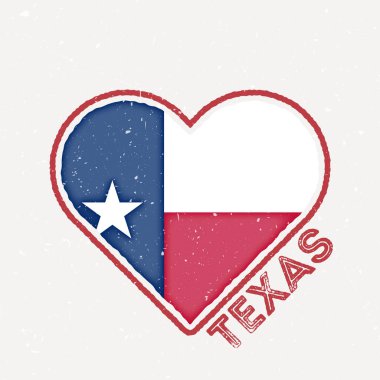 Texas heart flag badge. Texas logo with grunge texture. Flag of the us state heart shape. Vector illustration.