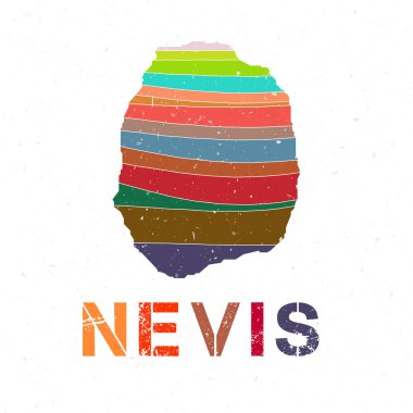 Nevis map design. Shape of the island with beautiful geometric waves and grunge texture. Astonishing vector illustration.