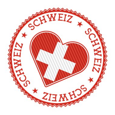 Switzerland heart badge. Vector logo of Switzerland with name of the country in German language. Astonishing Vector illustration.