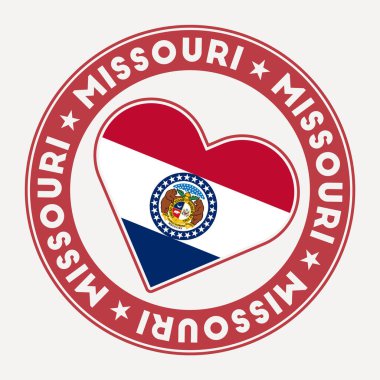 Missouri kalp rozeti. Missouri 'den aşk logolu. ABD bayrak damgasını destekleyin. Vektör illüstrasyonu.