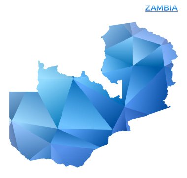 Çokgen Zambiya haritası. Düşük polimetrik tarzda canlı bir geometrik ülke. Bilgi grafikleriniz için hayret verici bir illüstrasyon. Teknoloji, internet, ağ kavramı.