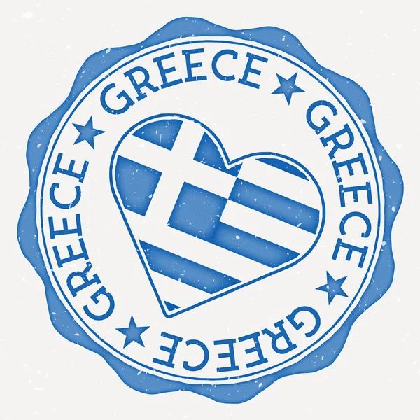 Greece Heart Flag Logo Country Name Text Greece Flag Shape —  Vetores de Stock