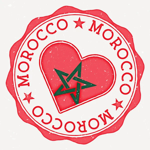 Stock vector Morocco heart flag logo. Country name text around Morocco flag in a shape of heart. Neat vector illustration.