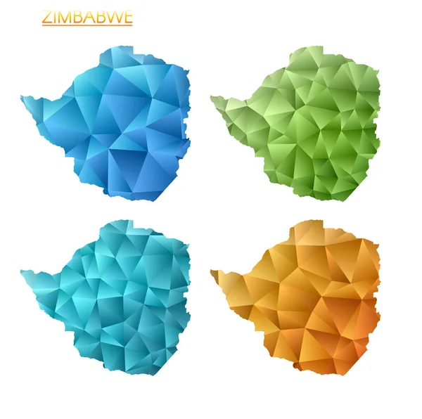 Set Vector Polygonal Maps Zimbabwe Bright Gradient Map Country Low — Stock Vector
