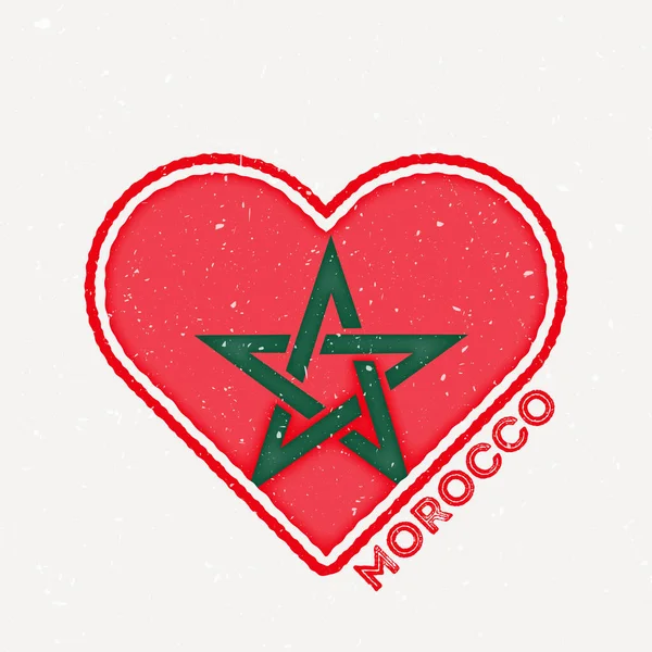 Marokańska Odznaka Logo Maroka Teksturą Grunge Flaga Kraju Kształcie Serca — Wektor stockowy