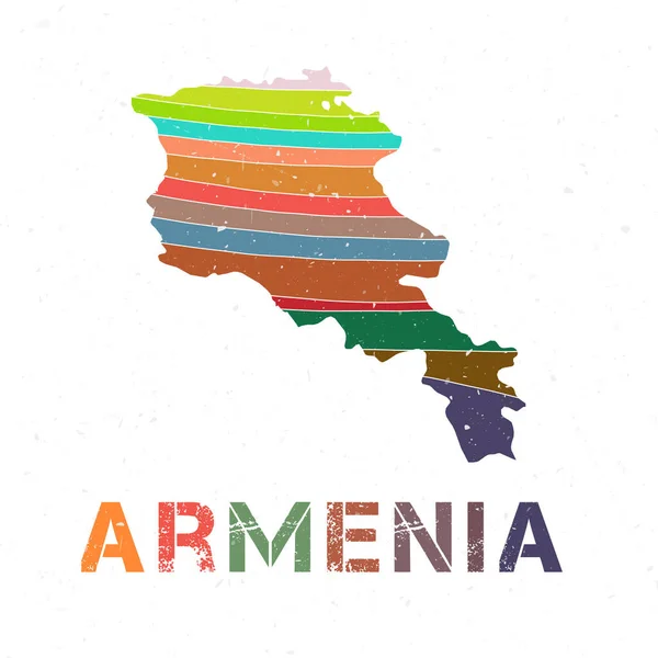 亚美尼亚地图的设计 具有美丽的几何波和粗犷质感的国家的形状 冷矢量图解 — 图库矢量图片