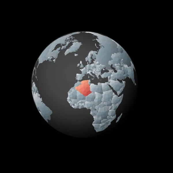 Низкий Полиглобус Центре Алжира Красная Многоугольная Страна Планете Вид Спутника — стоковый вектор