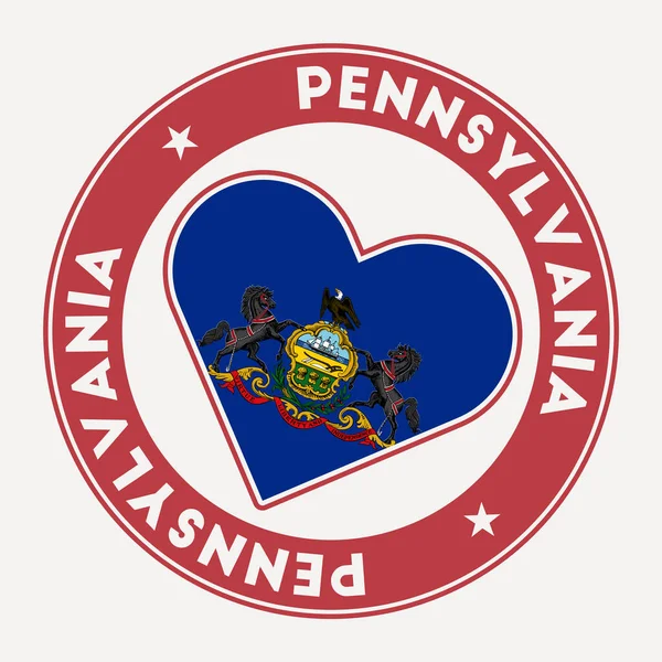 Pennsylvania Herz Flagge Abzeichen Aus Pennsylvania Mit Love Logo Unterstützen — Stockvektor
