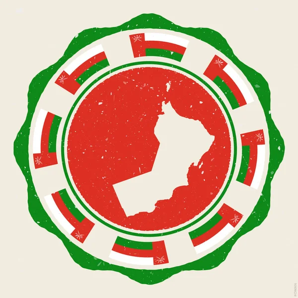 Segno Vintage Dell Oman Grunge Logo Rotondo Con Mappa Bandiere — Vettoriale Stock