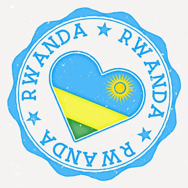 stock vector Rwanda heart flag logo. Country name text around Rwanda flag in a shape of heart. Modern vector illustration.