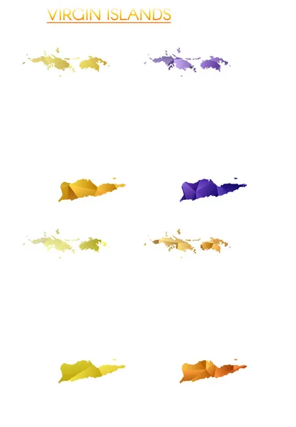 Serie Mappe Poligonali Vettoriali Delle Isole Vergini Luminosa Mappa Gradiente — Vettoriale Stock