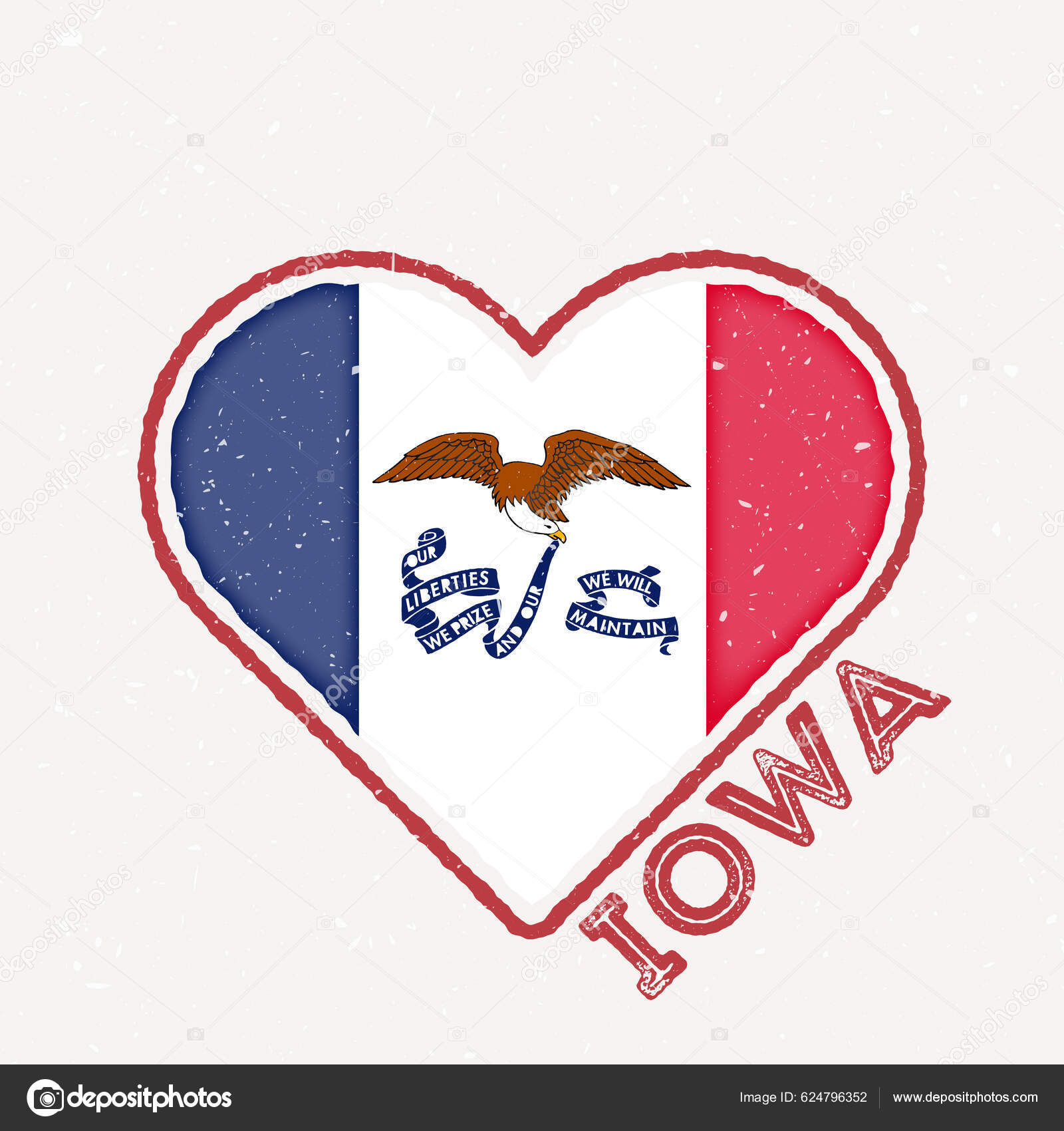 Iowa Heart Flag Badge Iowa Logo Grunge Texture Flag State Stock Vector ...