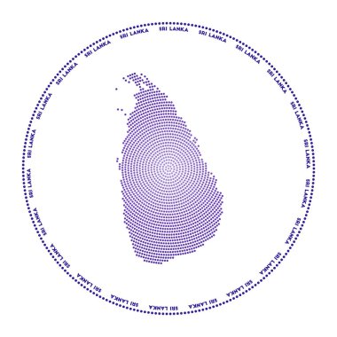 Sri Lanka yuvarlak logosu. Sri Lanka 'nın dijitalleşmiş şekli ve ülke adı. Gradyanlı noktalı ülkenin teknik simgesi. Büyüleyici vektör illüstrasyonu.