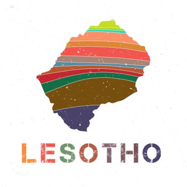 Lesotho harita tasarımı. Güzel geometrik dalgalar ve grunge dokusuyla ülkenin şekli. Cool vektör illüstrasyonu.