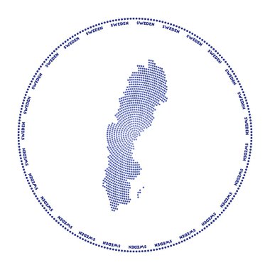 Sweden round logo. Digital style shape of Sweden in dotted circle with country name. Tech icon of the country with gradiented dots. Vibrant vector illustration.