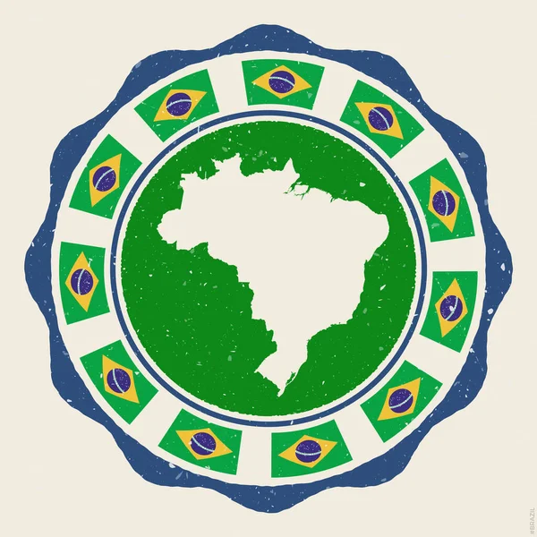 Panneau Vintage Brésil Grunge Logo Rond Avec Carte Drapeaux Brésil — Image vectorielle